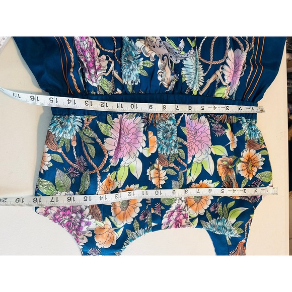 Moulinette Soeurs Navy Floral Silk Dress Womens Medium Gathered Waist Sleeveless - Picture 9 of 10